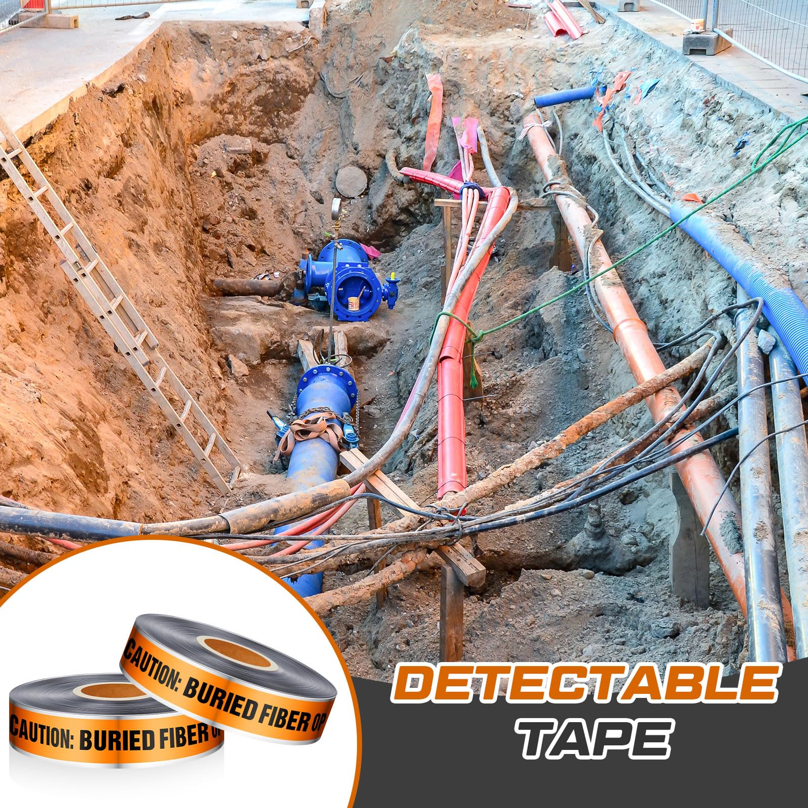 Pangda 2 Rolls 2 Inch by 1000 Feet Detectable Safety Tape